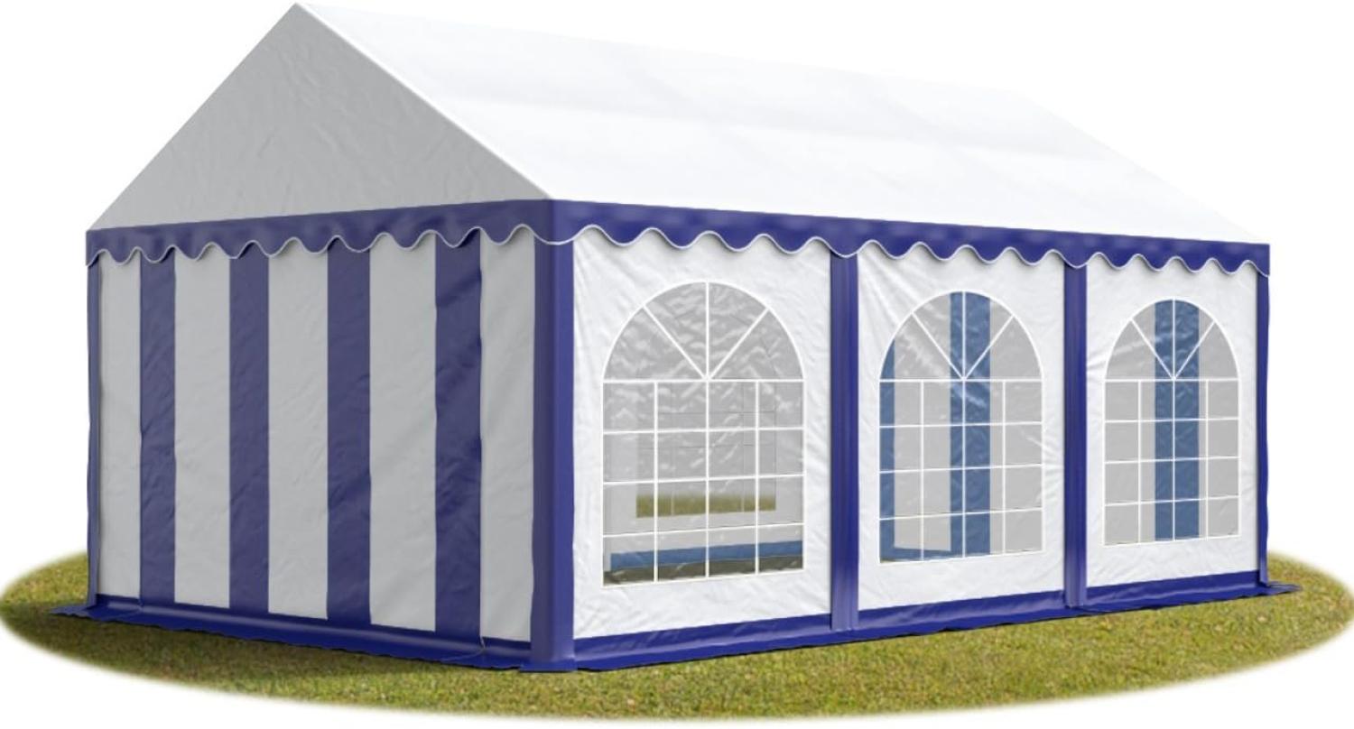 Profizelt24 Festzelt Partyzelt 4x6 m PREMIUM, hochwertige ca. 500g-m² PVC Plane in blau-weiß 100% wasserdicht mit Bodenrahmen Bild 1
