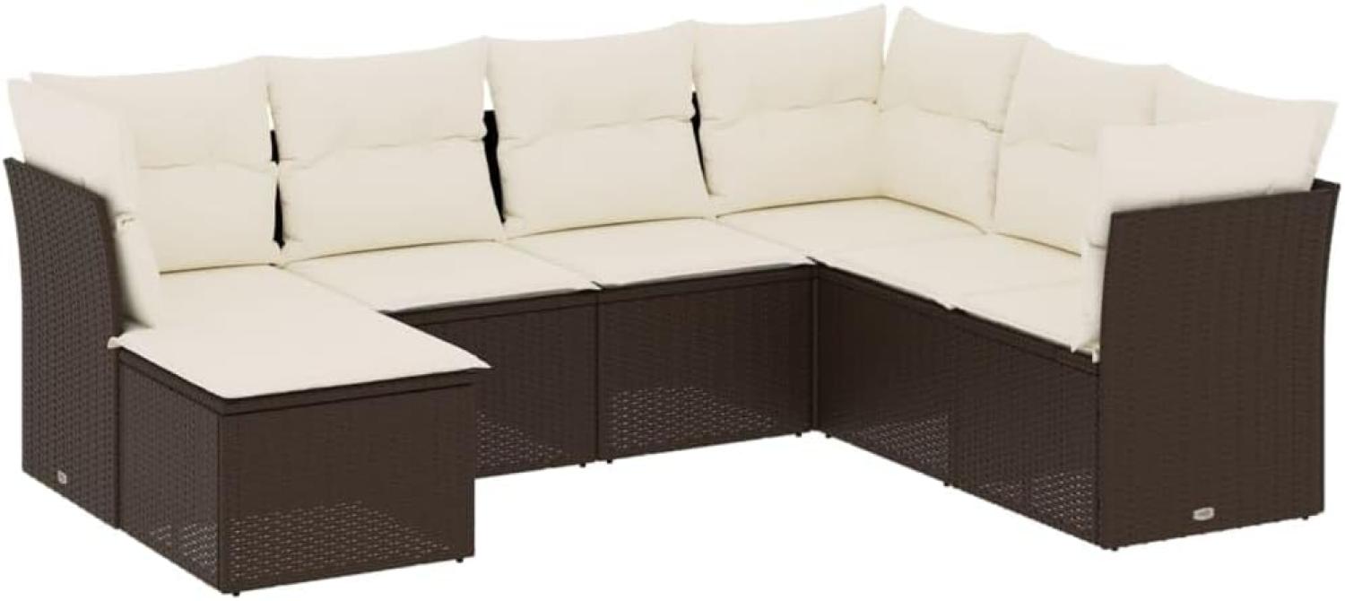 vidaXL 7-tlg. Garten-Sofagarnitur mit Kissen Braun Poly Rattan 3249832 Bild 1