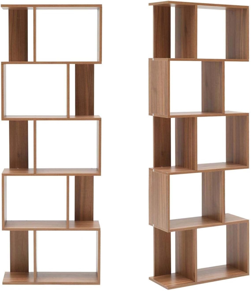 Rebecca Mobili Bügerregal Holzregal 5 Ablagen Braun Modern Holz Büro Wohnzimmer - 169 x 60 x 24 cm (H x B x T) - Art. RE6031 Bild 1