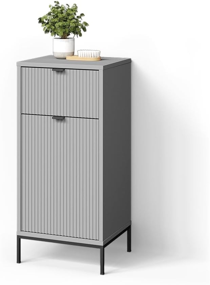 Livinity® Midischrank ATERNO, Grau/Grau, 40 x 87 cm mit Tür und Schublade Bild 1