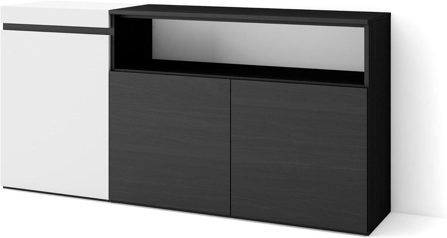 Skraut Home | Sideboard, Highboard | Kommode, Komodenschrank | 150 x 75 x 35 cm | 3 Türen | Wohnzimmer, Küche | Moderner Stil | Weiß und Schwarz Bild 1