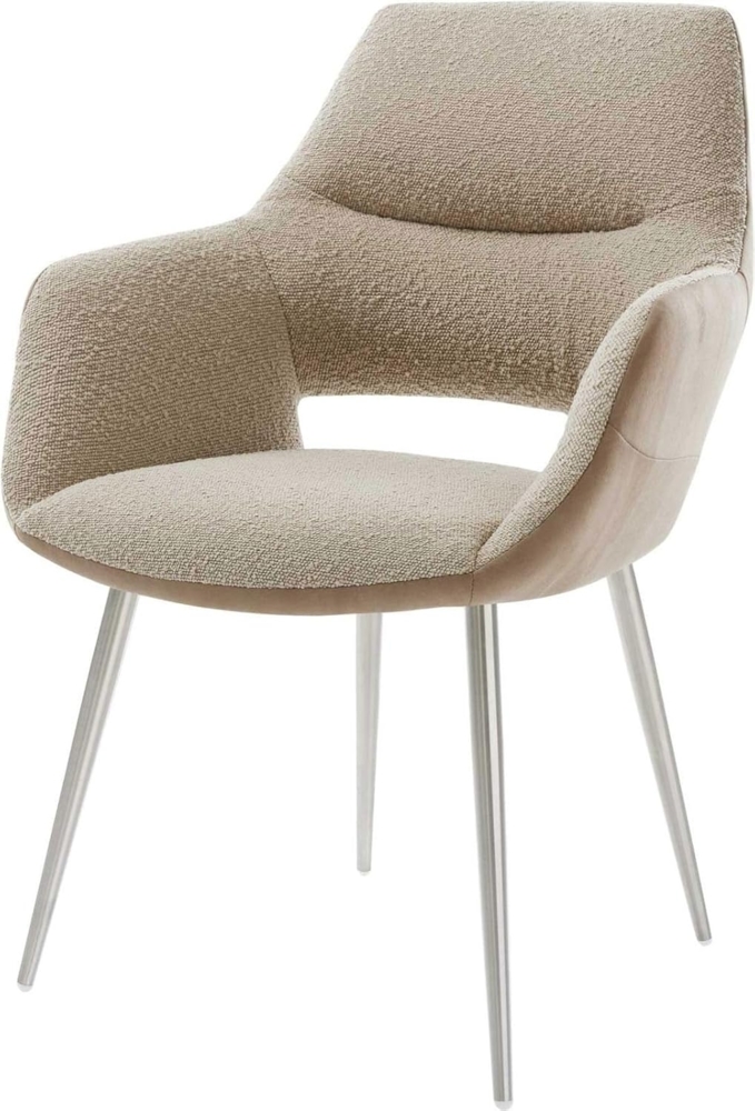 Esszimmerstuhl Yago-Flex mit Armlehnen Materialmix Schlamm 4-Fuß konisch Edelstahl Taschenfederkern Bild 1
