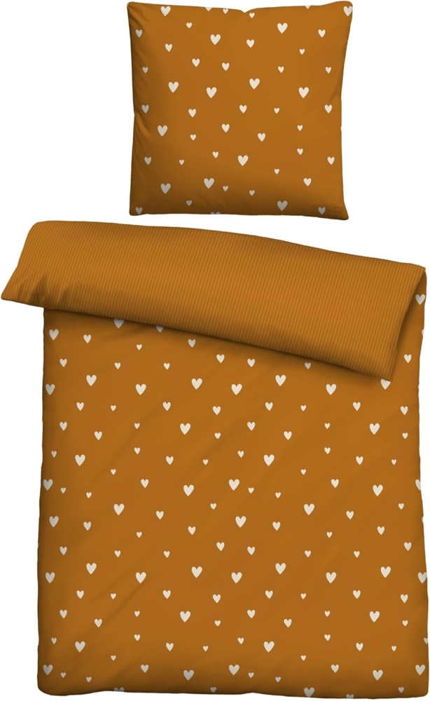 Traumhaft schlafen - Castell - Markenbettwäsche Baumwoll Renforce Bettwäsche 0400869 HERZEN, ocker, 1x 135x200 cm + 1x 80x80 cm Bild 1