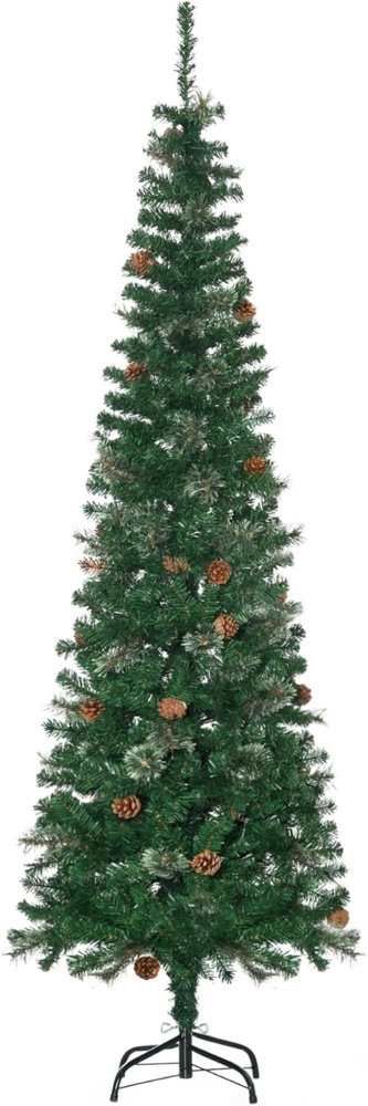 HOMCOM Künstlicher Weihnachtsbaum 195 cm Christbaum mit 556 Spitzen, 25 Zapfen, klappbar Metallständer, Tanne, für Weihnachten Deko, grün Bild 1