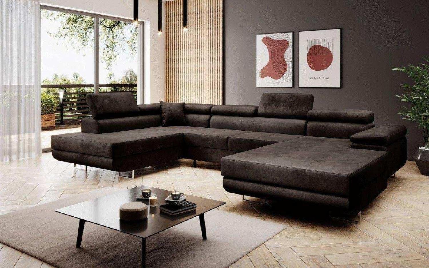 Designer Sofa Lago mit Schlaf und Klappfunktion (Samt) Grün Rechts Bild 1