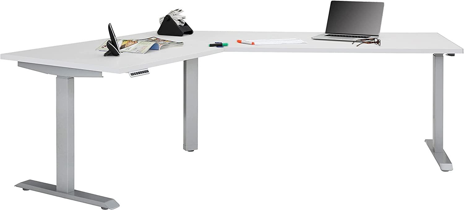 Schreibtisch >EDJUST< (BxHxT: 248 x 120 x 158 cm) in Metall platingrau - weiß matt Bild 1