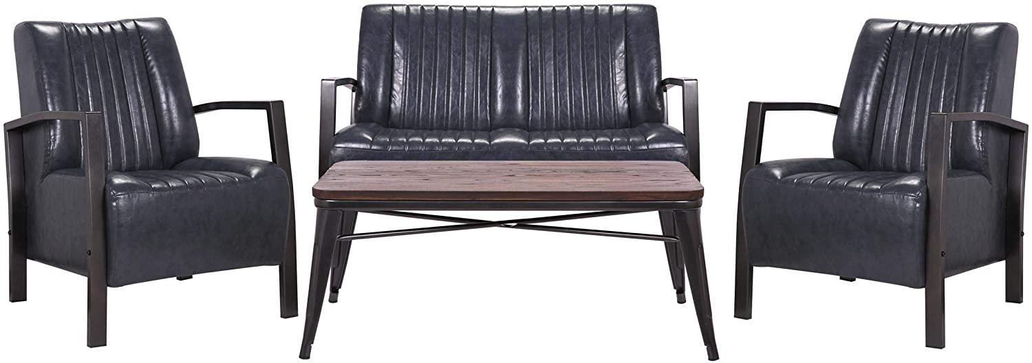 Wohnzimmer-Set 'HWC-H10' 2er Sofa Polstersessel Couchtisch, Kunstleder Metall Industrial FSC ~ grau Bild 1