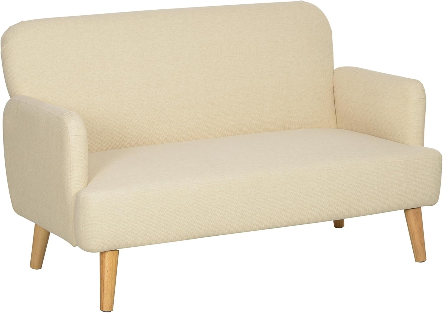 HOMCOM 2-Sitzer Sofa, Kleine Couch mit Samtoptik, Holzbeine, Küchensofa 1 Teile, für Wohnzimmer, Schlafzimmer, 130 x 74 x 79 cm, Cremeweiß Bild 1