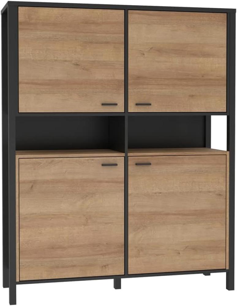 Highboard Hector 5 Schwarz Riviera Eiche 122 x 153 x 41 cm Kommode Vitrine Schrank Bild 1