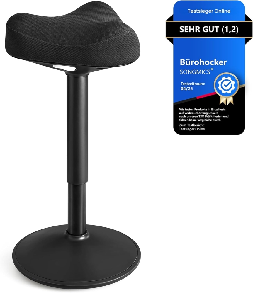 Songmics Hocker, Stehhocker um 360° neigbar, Schreibtischstuhl, höhenverstellbar 58-83 cm, großer Sockel, Anti-Rutsch, modern, schwarz Bild 1