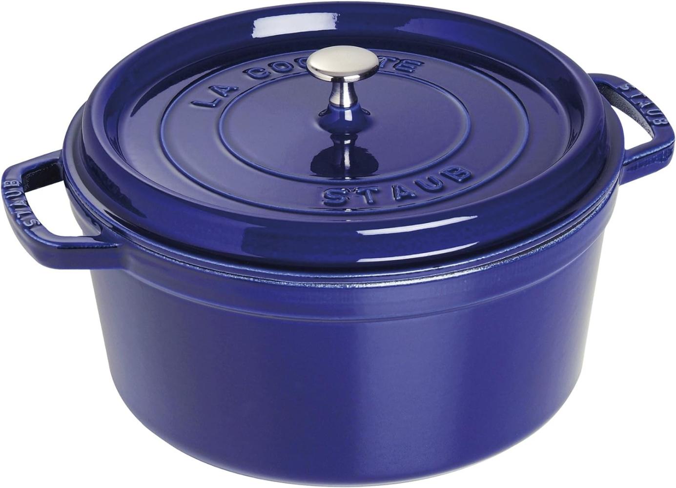 STAUB Gusseisen Bräter/Cocotte, Rund 28 cm, 6,7 L, Aromaregen Funktion, Für alle Herdarten geeignet, Dunkelblau Bild 1