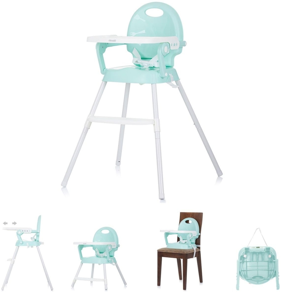 Chipolino Hochstuhl 3 in 1 Bonbon, Sitzerhöhung, Fußstütze, Tablett verstellbar türkis Bild 1