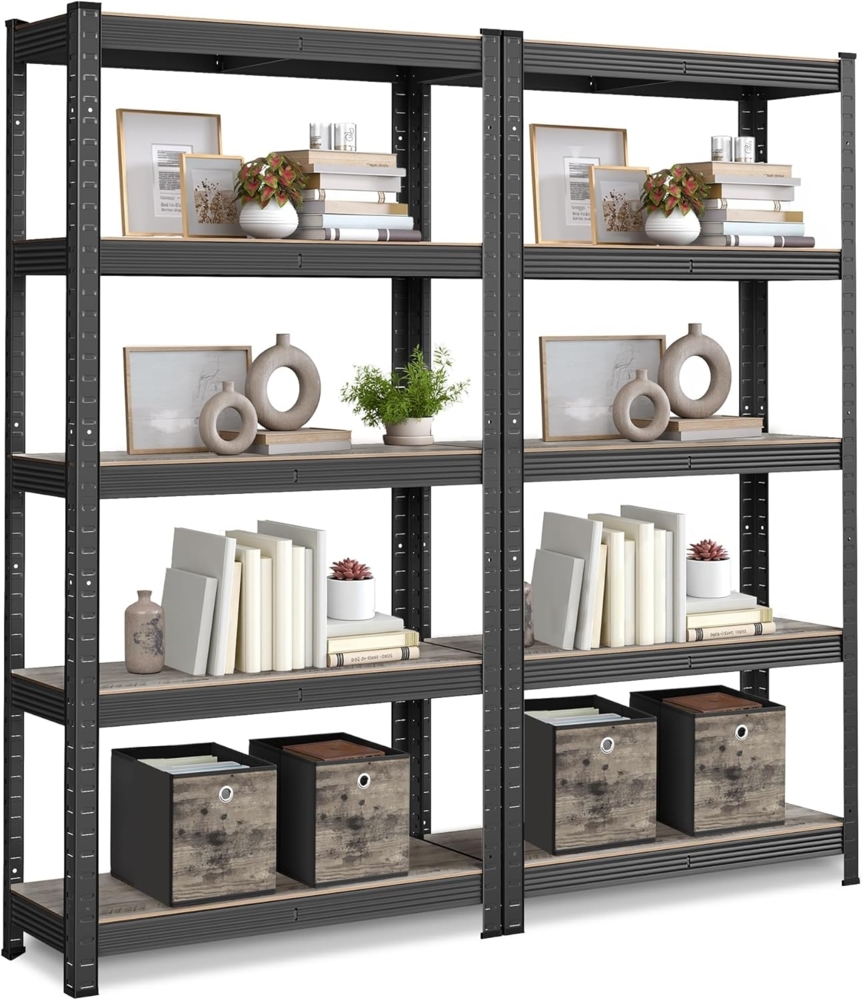Songmics Standregal, 2er Set, Bücherregal, Lagerregal, 5 Ablagen, verstellbar, 30 x 75 x 150 cm, jeweils bis 650 kg belastbar, für Küche, Wohnzimmer, Greige-schwarz GLR030B12 Bild 1