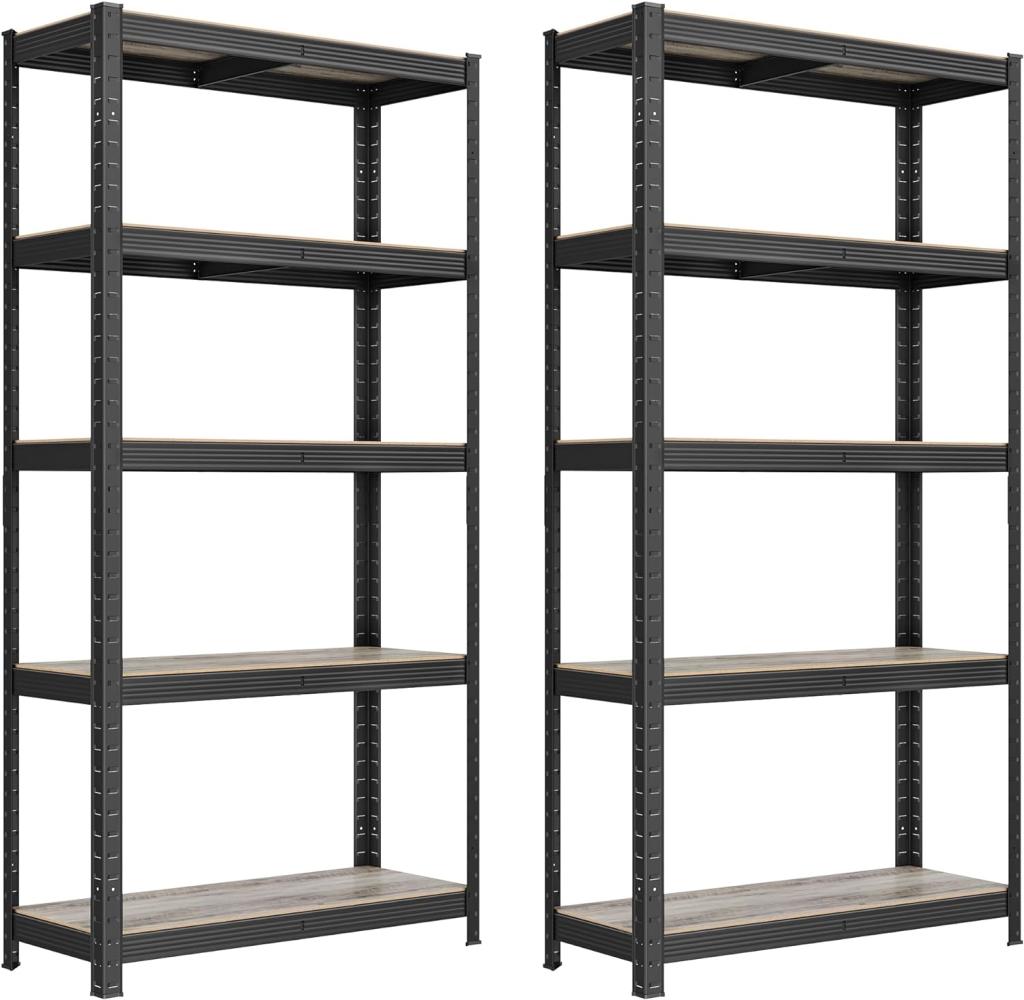 Songmics Standregal, 2er Set, Bücherregal, Lagerregal, 5 Ablagen, verstellbar, 30 x 75 x 150 cm, jeweils bis 650 kg belastbar, für Küche, Wohnzimmer, Greige-schwarz GLR030B12 Bild 1