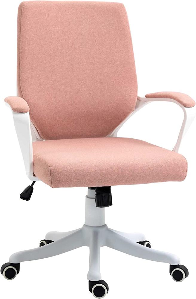 Vinsetto Bürostuhl Schreibtischstuhl Home-Office-Stuhl mit Wippenfunktion Rückenlehne höhenverstellbarer dick gepolstert ergonomisch 360°-Drehräder Polyester Nylon PP Rosa+Weiß 62x69x92-100 cm Bild 1