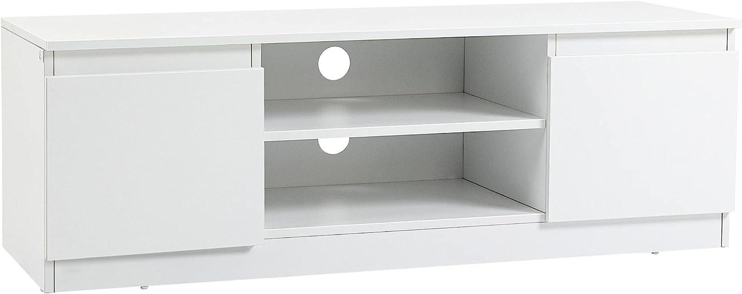 HOMCOM TV-Lowboard Fernsehtisch Fernsehschrank für Fernseher TV-Kommode bis zu 55 Zoll TV Schrank mit Schrank Regal Weiß 120 x 39,5 x 40 cm Bild 1