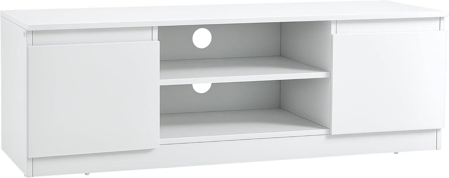 HOMCOM TV-Lowboard Fernsehtisch Fernsehschrank für Fernseher TV-Kommode bis zu 55 Zoll TV Schrank mit Schrank Regal Weiß 120 x 39,5 x 40 cm Bild 1