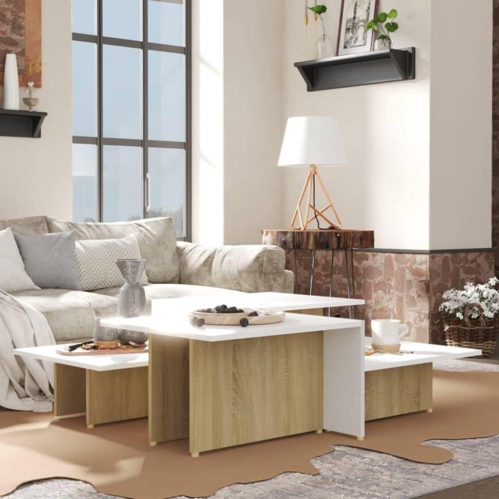 vidaXL Couchtische 2 Stk. Sonoma-Eiche Weiß 111,5 x 50 x 33 cm Spanplatte Bild 1