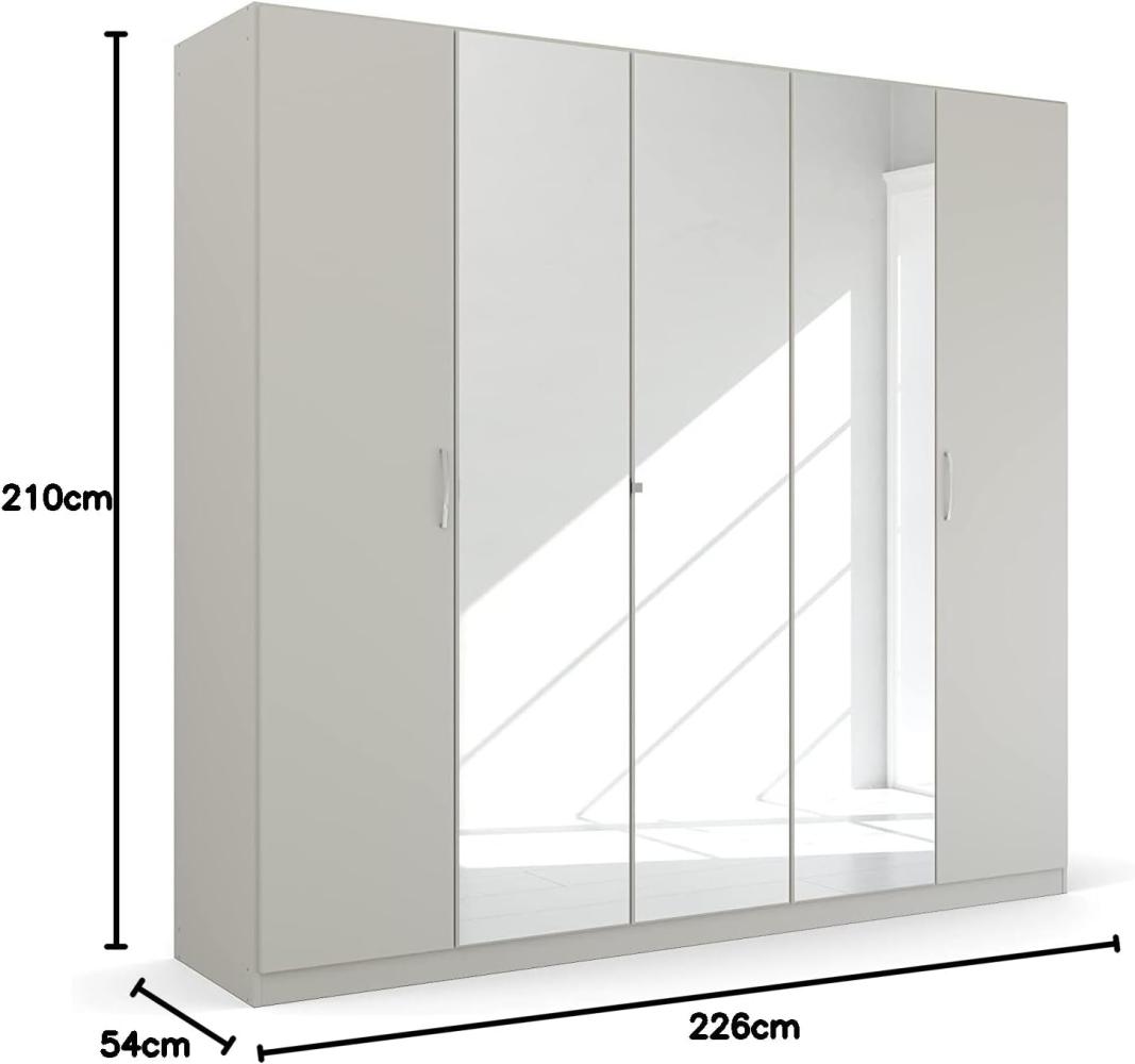 Rauch Möbel Pure by Quadra Spin Schrank Drehtürenschrank, Grau, 5-trg. mit Spiegel, inkl. 3 Kleiderstangen, 3 Einlegeböden, BxHxT 226x210x54 cm Bild 1