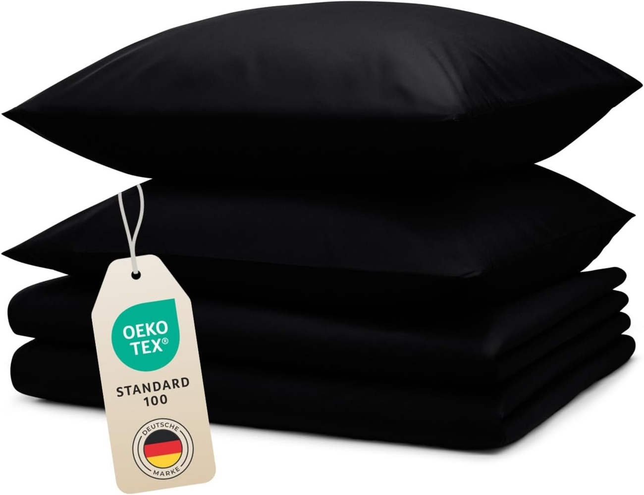 Blumtal Bettwäsche 135x200 4teilig - aus Atmungsaktivem Mikrofaser - 2X Bettbezug 135x200 cm + 2X Kissenbezüge 80x80 cm - Superweiches Bettwäsche-Set, Oeko-Tex Zertifiziert - Schwarz Bild 1