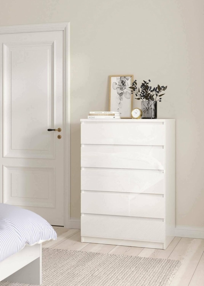 Dmora - Kommode Georgette, Mehrzweckkommode, Schlafzimmerkommode, Schrank mit Schubladen, 77x50 h111 cm, Wei? Bild 1