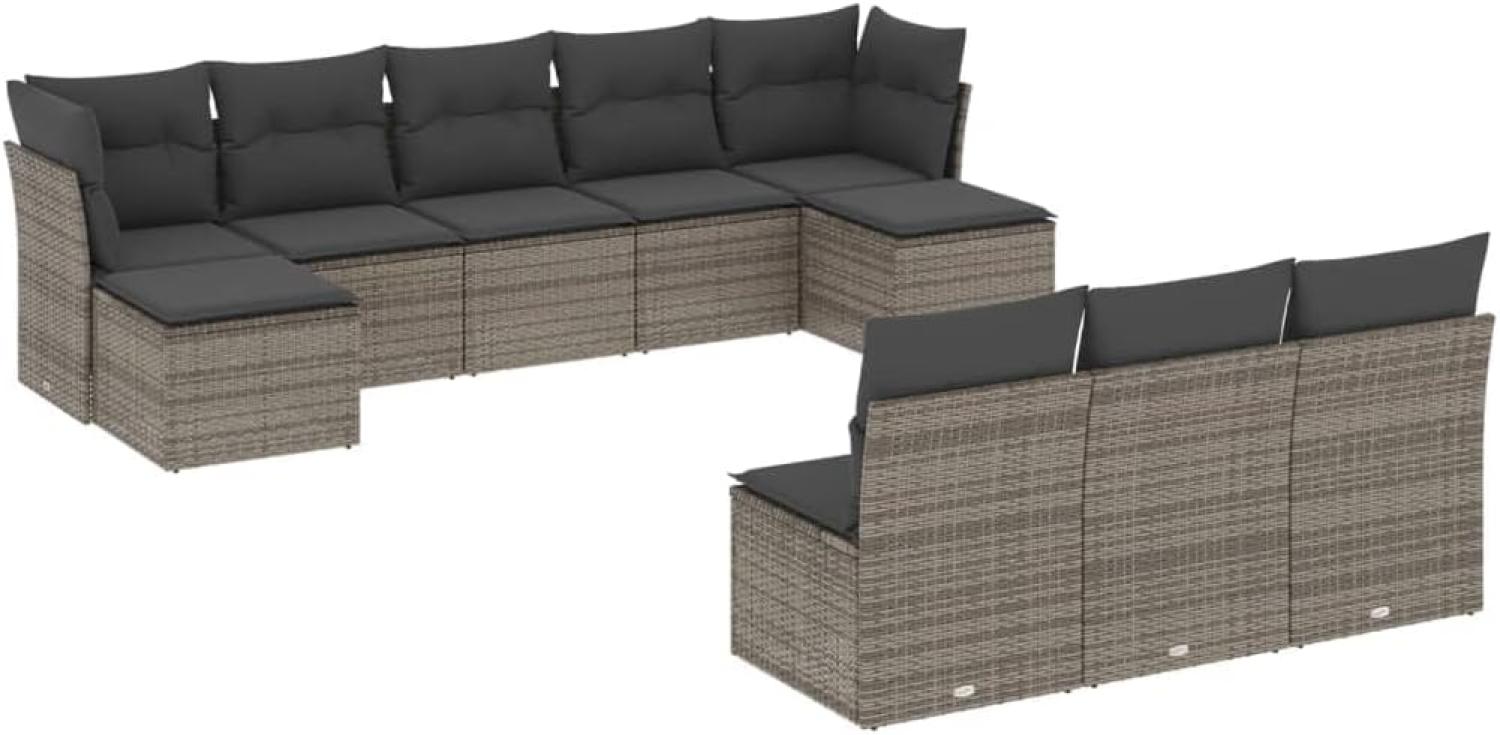 vidaXL 10-tlg. Garten-Sofagarnitur mit Kissen Grau Poly Rattan 3218290 Bild 1