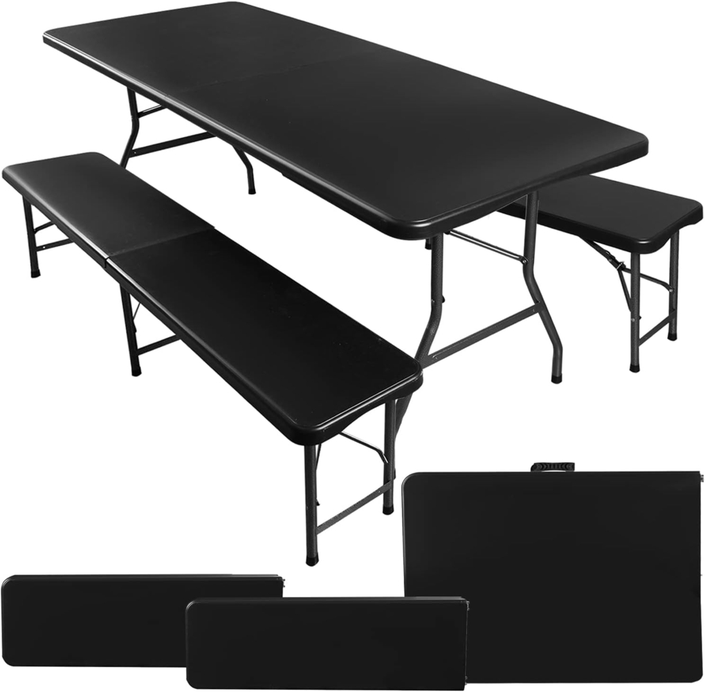MT MALATEC Gartengarnitur klappbar 3-teilig Campingtisch 180x74 cm mit 2 Bänken – Klapptisch Set wetterfest bis 230kg – Gartentisch Catering Outdoor Koffertisch Picknickfest Bild 1
