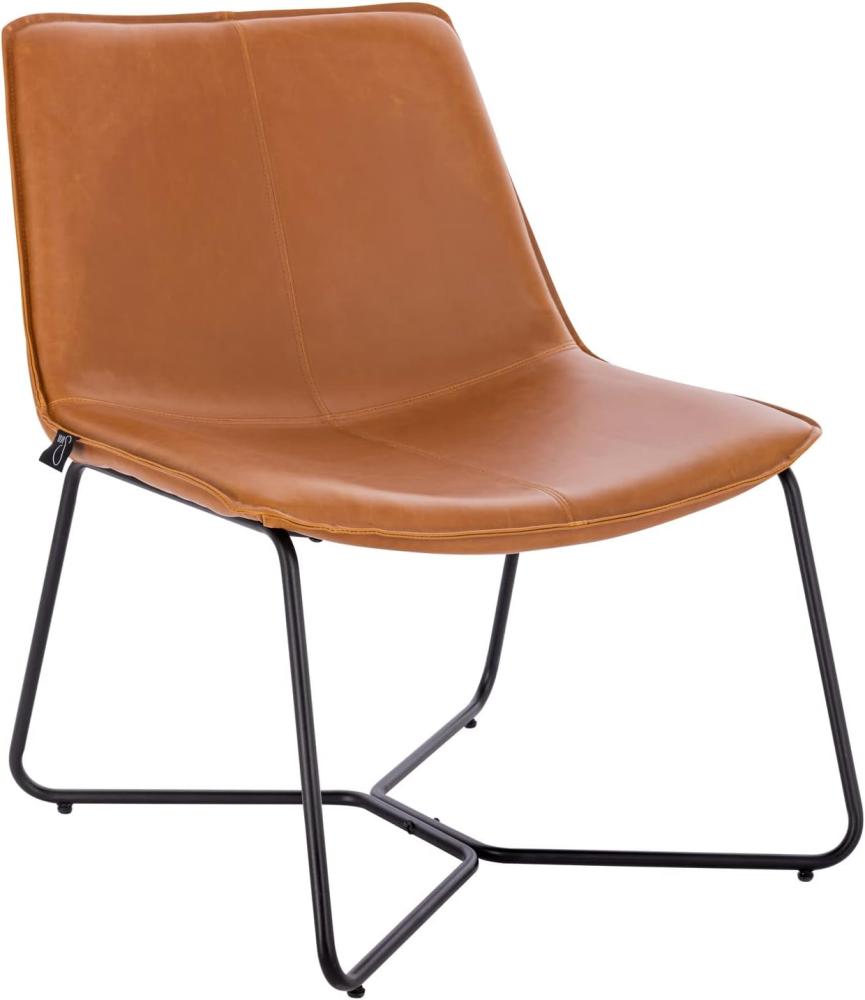 SVITA RON Loungesessel Cocktailsessel Clubsessel ohne Armlehnen Metall-Gestell Leder-Optik Cognac Bild 1