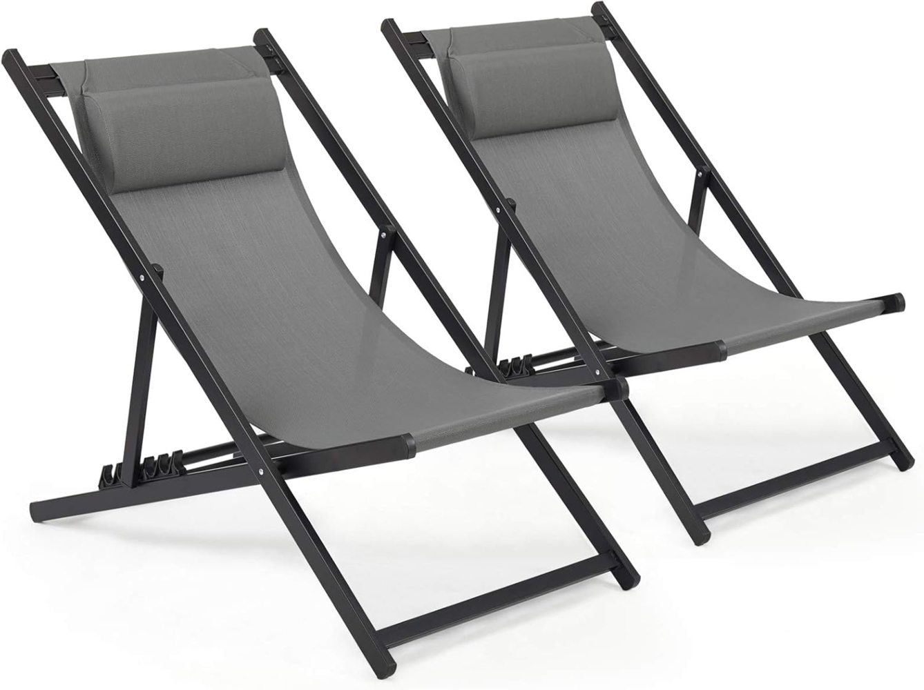 Mondeer Sonnenliege 2er Set, klappbarer Liegestuhl mit Kopfstütze und Verstellbarer Rückenlehne für Garten Pool Terrasse, Belastbarkeit 130kg, W104 x D58 x H95cm, Dunkelgrau Bild 1
