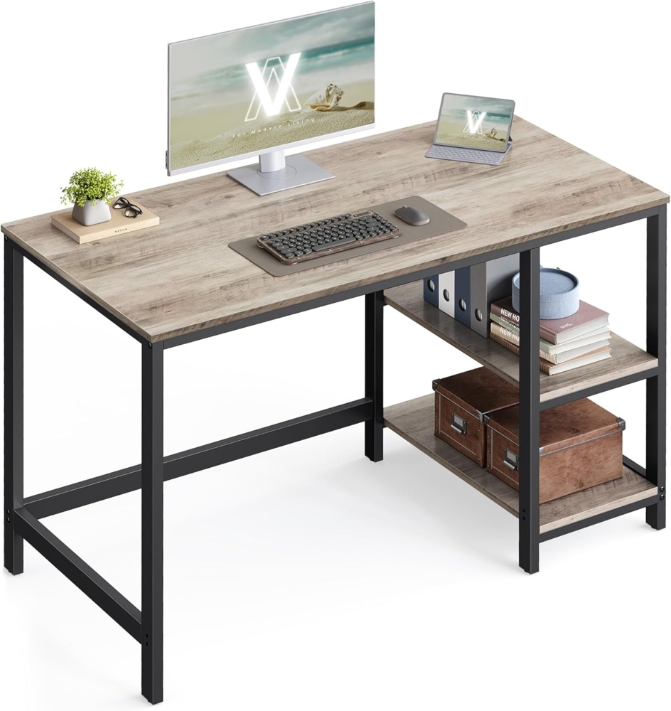 Vasagle Schreibtisch, Computertisch, PC-Tisch, Bürotisch, mit 2 Ablagen auf der rechten oder linken Seite, fürs Büro, Wohnzimmer, Stahlgestell, Indust [LWD47MB] Bild 1