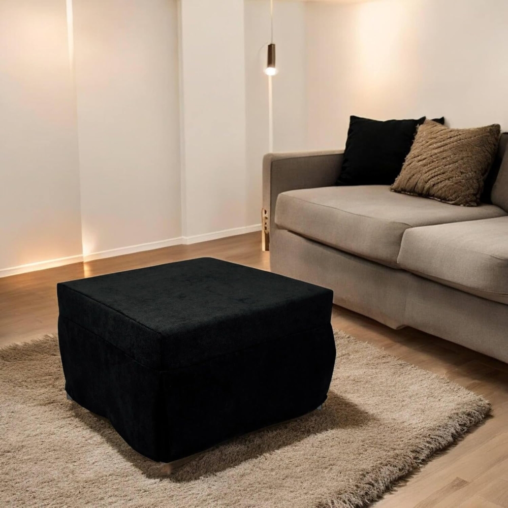 Dmora In ein Einzelbett umwandelbarer Puof, Made in Italy, Klappbett, Pouf aus abnehmbarem, platzsparendem Stoff für das Wohnzimmer, cm 78x78 / 195h45, Schwarz Bild 1