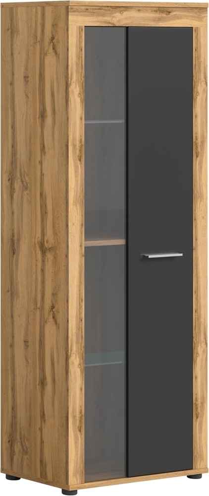 xonox. home Wohnen Jam X8BN1T10 Vitrine Glasvitrine Dekoschrank Glas-Kommode in Wotan Eiche Melamin/grau Nachbildung, ca. B/H/T: 60 x 159 x 35 cm Bild 1