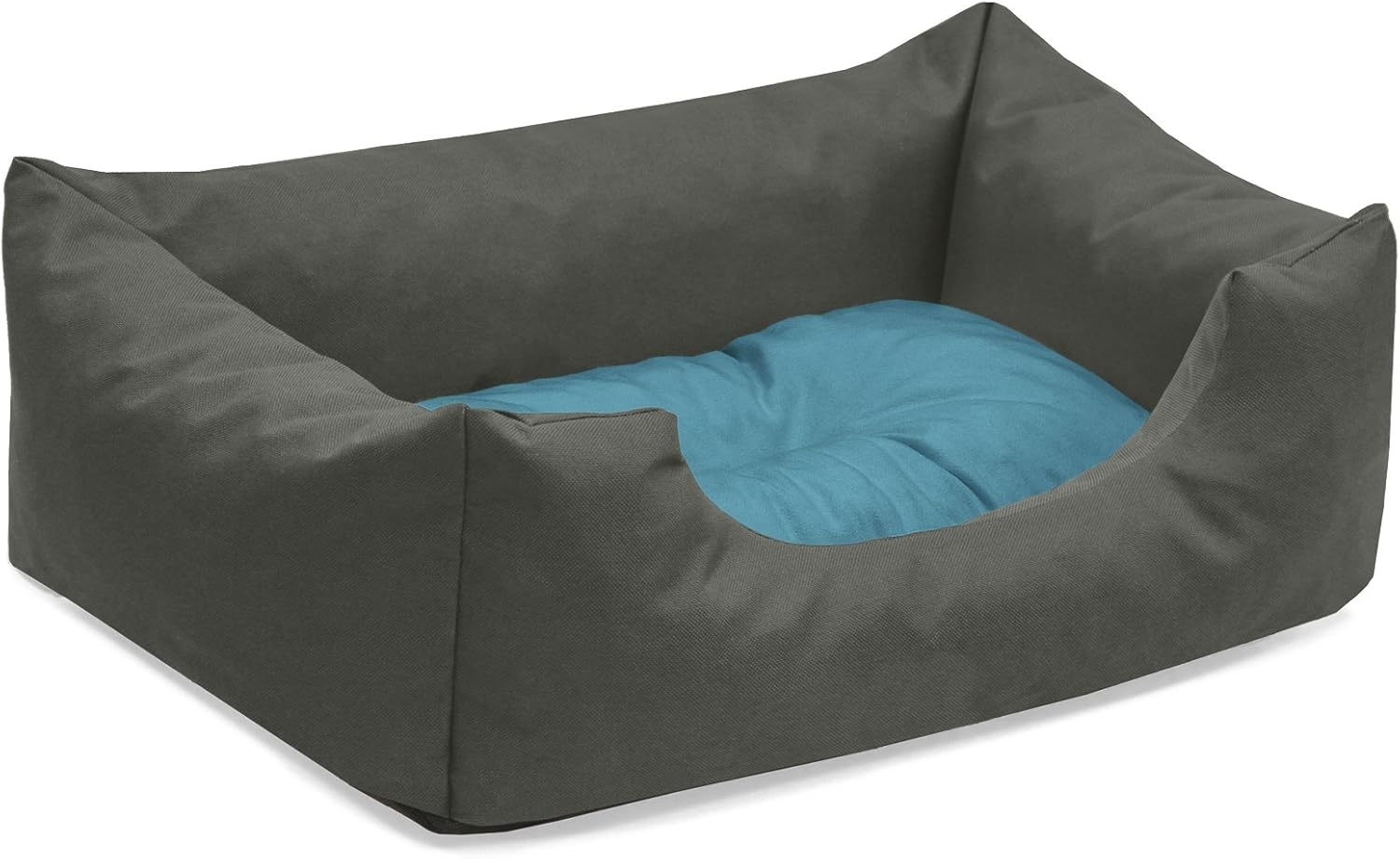 BedDog Hundebett MIMI, Hundesofa aus Cordura, Microfaser-Velours, waschbares Hundebett vier-eckig mit Rand, Hundekissen (S) ca. 55x40x17cm, BLUE-ROCK (grau/blau) Bild 1