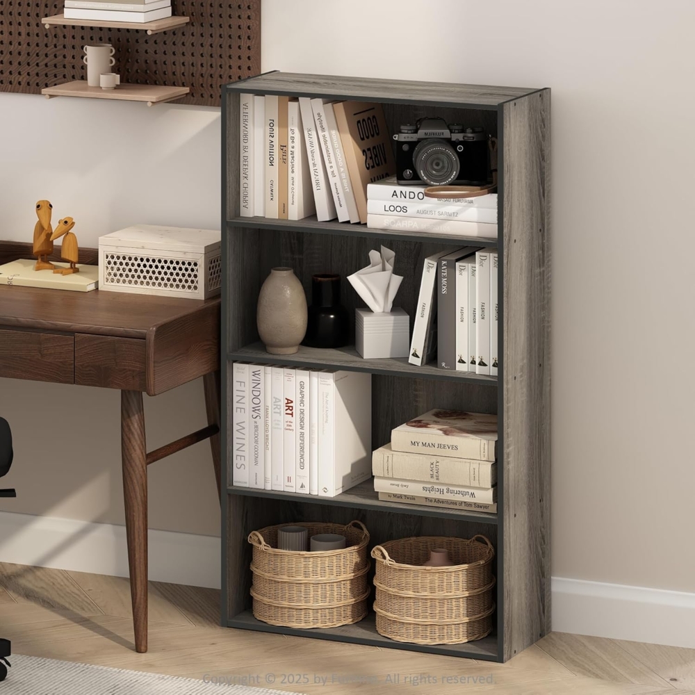 Furinno Simple Offenes Regal, Bücherregale, 4-stöckig, Französische Eiche Bild 1