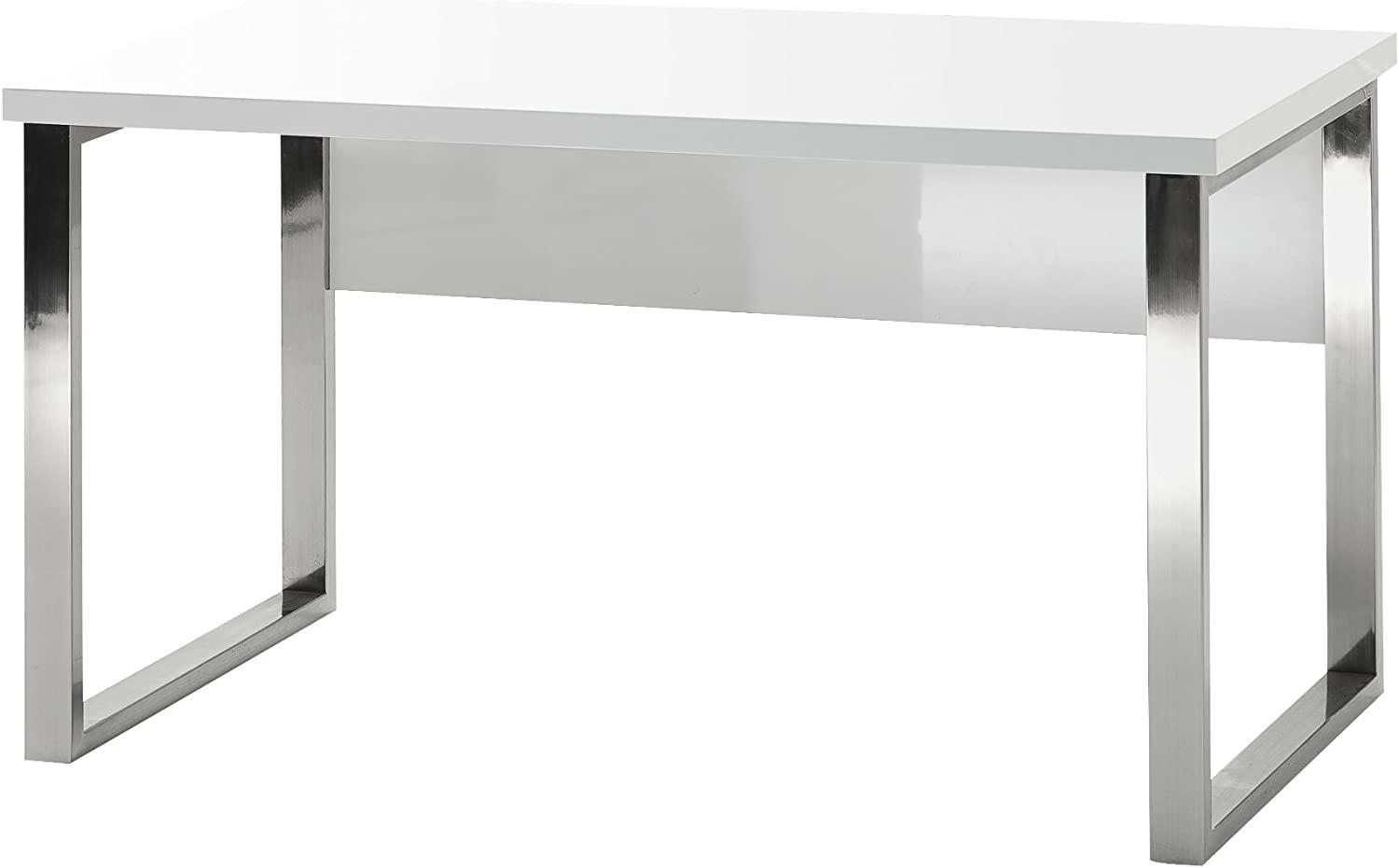 Robas Lund Schreibtisch weiß Hochglanz, Computertisch, Home Office Schreibtisch, BxHxT 140 x 70 x 76 cm Bild 1