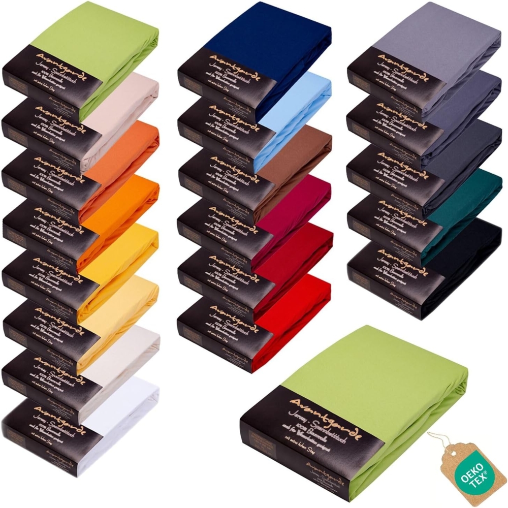 Avantgarde Premium Spannbettlaken 90x200-100x220 - hoher 40cm Steg auch f. Boxspringbett & Wasserbett - Spannbetttuch ca. 170g/m² - Bettlaken - 100% Jersey Baumwolle ÖKO-TEX (08 Hellgrün) Bild 1