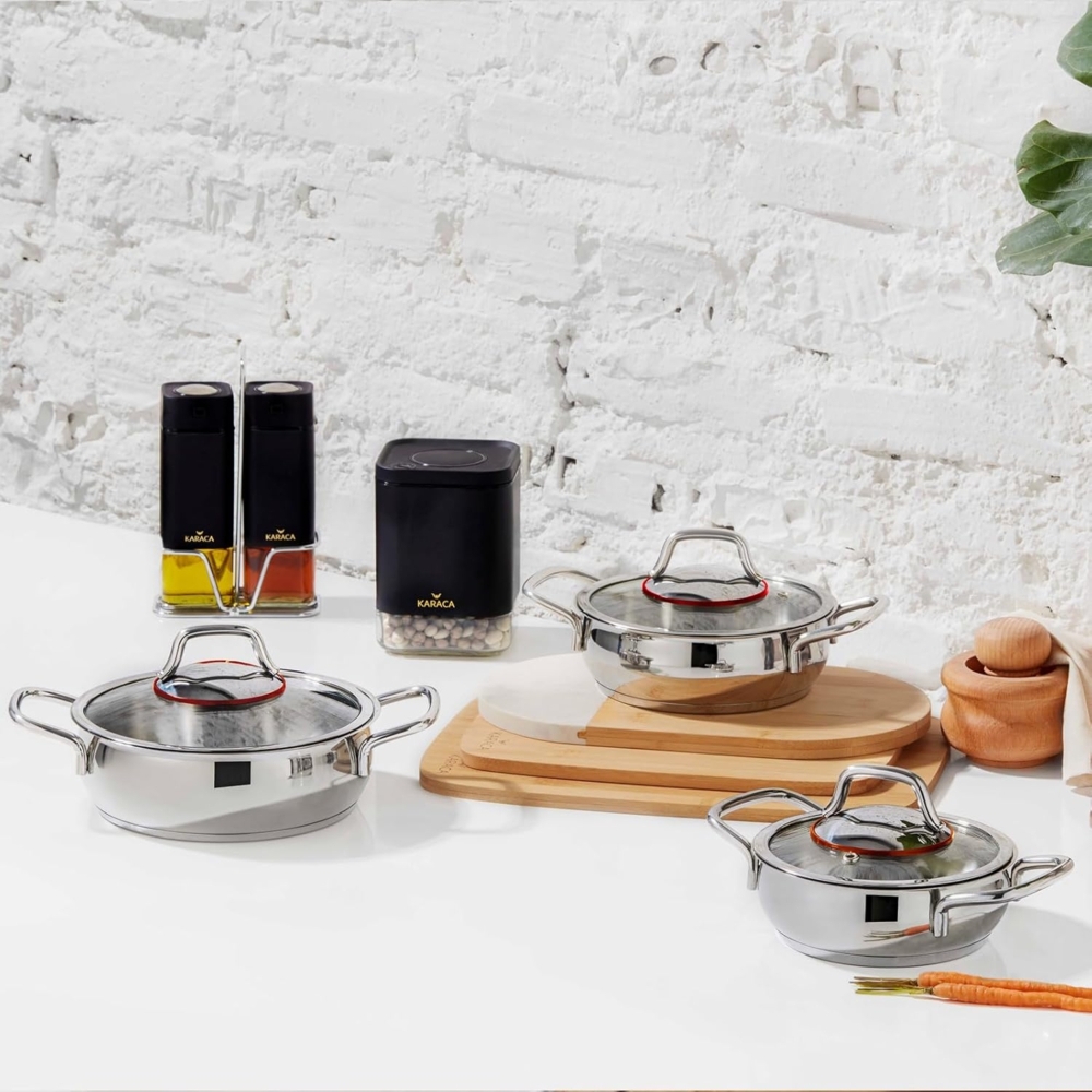 Karaca Kochtopf Karaca Emirgan 6-teiliges Stahlpfannenset Pfannenset Bratpfanne Bild 1