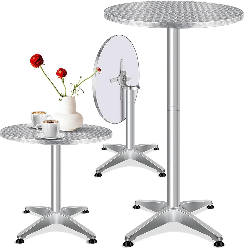 KESSER® - 2in1 Stehtisch klappbar Bistrotisch Aluminium Edelstahlplatte | höhenverstellbar | 70cm / 115cm | Partytisch Tisch Ø 60cm, Klapptisch, Silber Bild 1