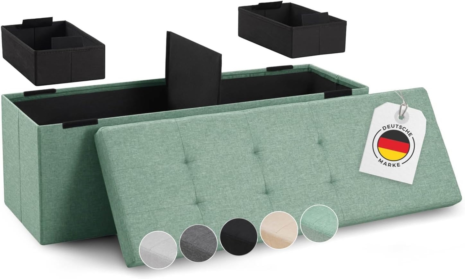 Blumtal Sitzbank mit Stauraum + 2 extra Boxen - Truhenbank mit Stauraum 110 x 38 x 38 cm - Sitztruhe mit Stauraum - Bequemer Hocker mit Stauraum - Aufbewahrungsbox mit Deckel groß - Sitztruhen Türkis hell Bild 1