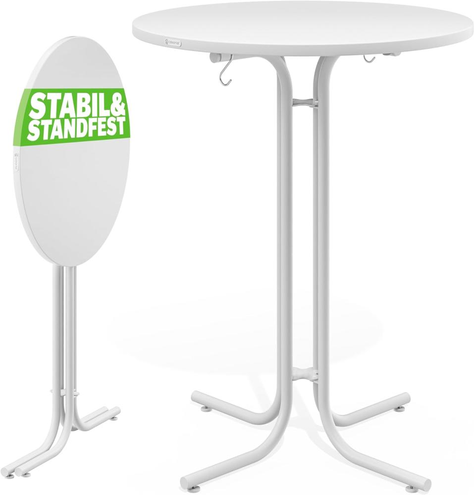 Casaria® Stehtisch Ø 70 cm Klappbar Rund Stabil Garten Hoch Holz pulverbeschichtet Metall Hochtisch Bistrotisch Partytisch Bartisch Biertisch Weiß Bild 1