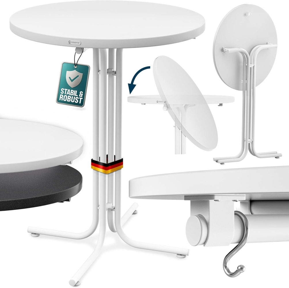 Casaria® Stehtisch Ø 70 cm Klappbar Rund Stabil Garten Hoch Holz pulverbeschichtet Metall Hochtisch Bistrotisch Partytisch Bartisch Biertisch Weiß Bild 1