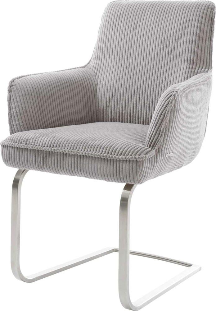 Freischwinger Heira-Flex mit Armlehnen Cord Silbergrau Freischwinger flach Edelstahl Taschenfederkern Bild 1