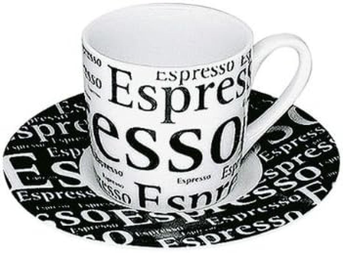 Könitz Schrift auf Weiß Espresso Set, 2-tlg, Espresso Tasse, Becher, Untertasse, Porzellan, Weiß - Schwarz, 85 ml, 11 5 053 0307 Bild 1