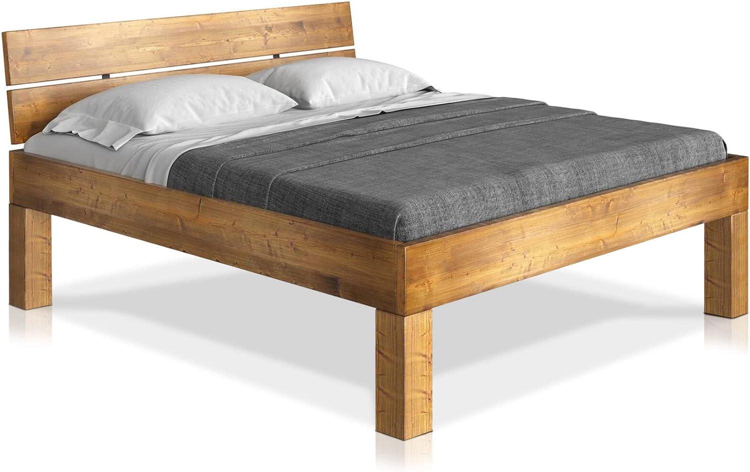 Möbel-Eins CURBY 4-Fuß-Bett mit Kopfteil, Material Massivholz, rustikale Altholzoptik, Fichte vintage 140 x 200 cm Komforthöhe Bild 1