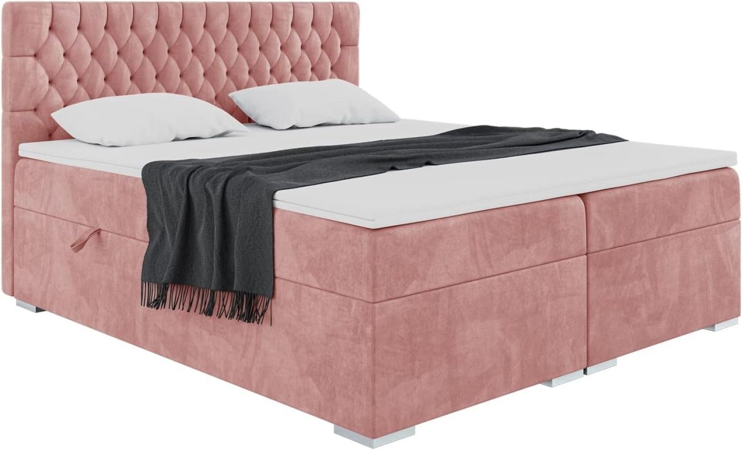 MEBLINI Boxspringbett DALIA 180x200 cm mit Bettkasten - H3/Rosa Samt Polsterbett - Doppelbett mit Topper & Taschenfederkern-Matratze Bild 1