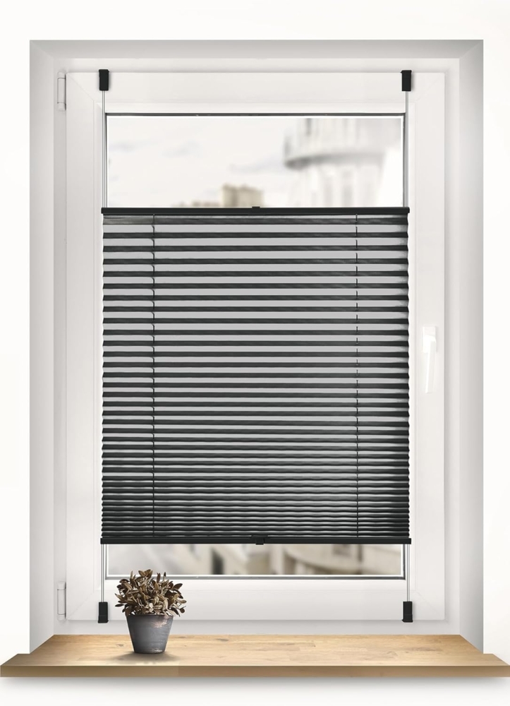 Sonello Plissee Klemmfix ohne Bohren 90x120 cm Schwarz Faltrollo Plisseerollo Jalousie für Tür & Fenster Blickdicht Sichtschutz Sonnenschutz Fertifplissee Rollo Bild 1