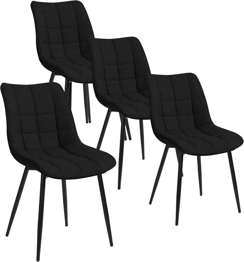 WOLTU 4 x Esszimmerstühle 4er Set Esszimmerstuhl Küchenstuhl Polsterstuhl Design Stuhl mit Rückenlehne, mit Sitzfläche aus Leinen, Gestell aus Metall, Schwarz, BH206sz-4 Bild 1