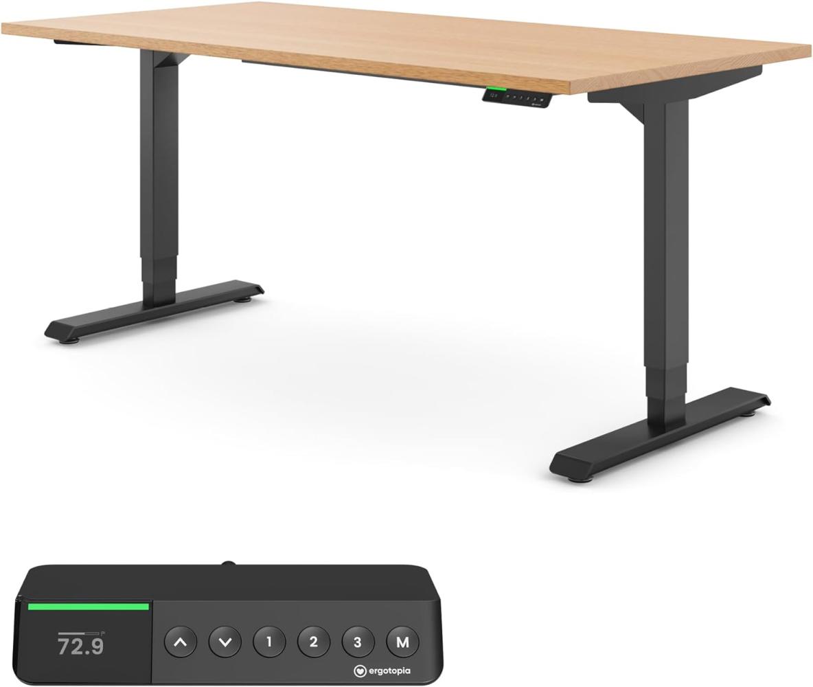 Ergotopia® Desktopia Pro X: elektrisch höhenverstellbarer Schreibtisch, 7 Jahre Garantie, ergonomischer Bürotisch, 9 Speicherplätze & smarte Reminder Funktion (120x80 cm, S, Massivholz Buche) Bild 1