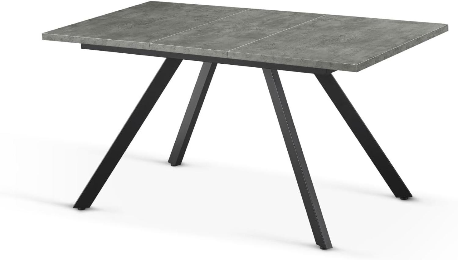 B&D home Esstisch ausziehbar, Metallgestell schwarz, Esszimmermöbel modern, für 4-6 Personen, Küchentisch, Esszimmertisch, für Esszimmer, Küche, Beton Optik, 120-160x80 cm, 11202-FS-BETO Bild 1