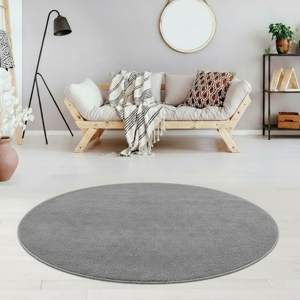 Jimri Teppich Lotus Wohnzimmer Teppich Einfarbig Kurzflor Läufer Uni, Rund, Wohnzimmer Teppich Einfarbig Kurzflor Läufer Bild 1